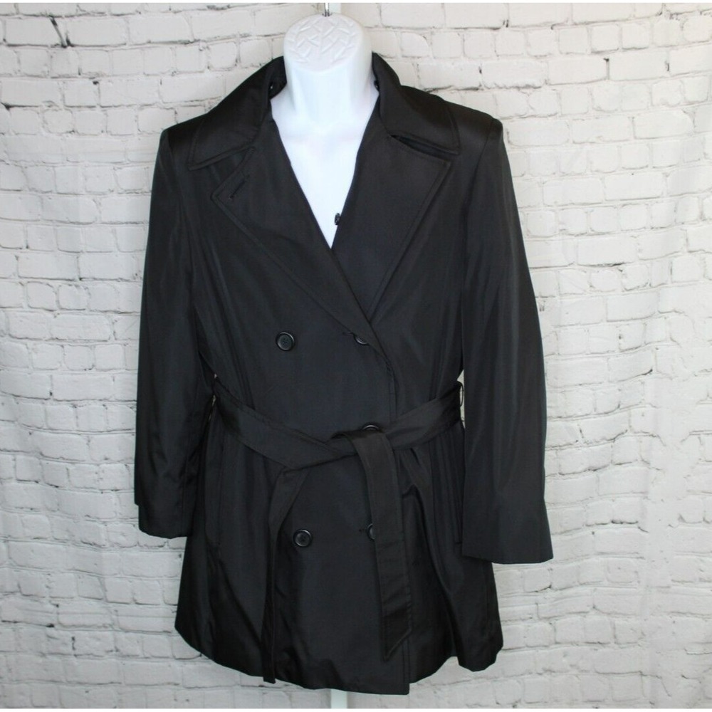 Mackintosh of New England Black Coat Pink‎ Quilt Lined Women's Size Medium EUC